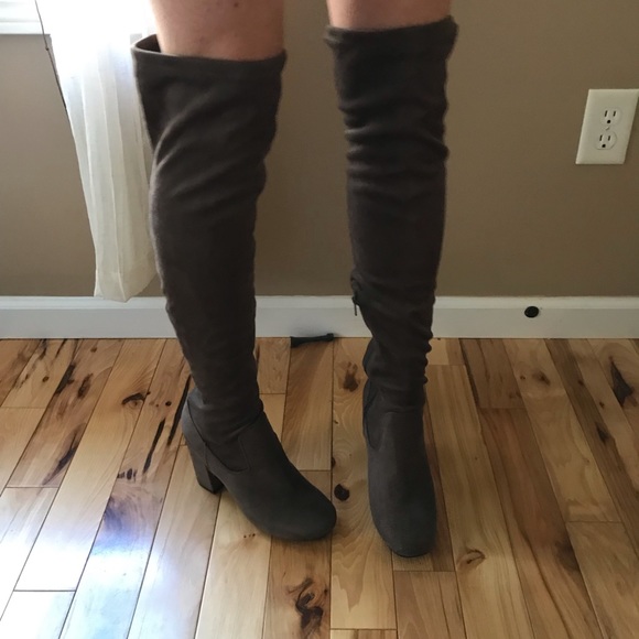 Faux suede over the knee Taupe boots - Picture 2 of 7